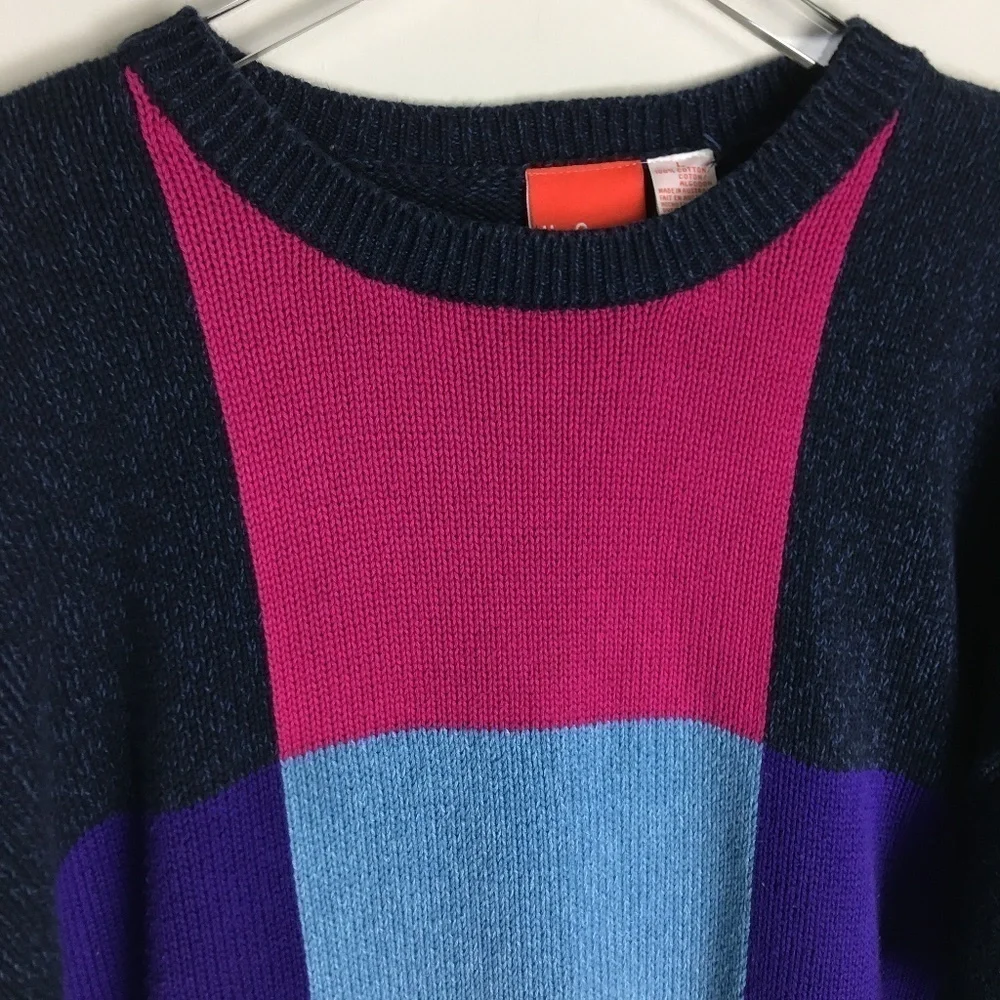 Vintage Chunky Abstract Color‎ Block Sweater L